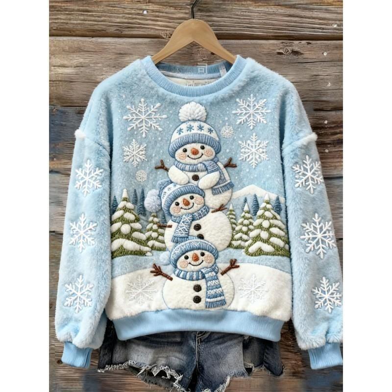 Women's Round-neck Sweatshirt With Faux Fur For Autumn And Winter