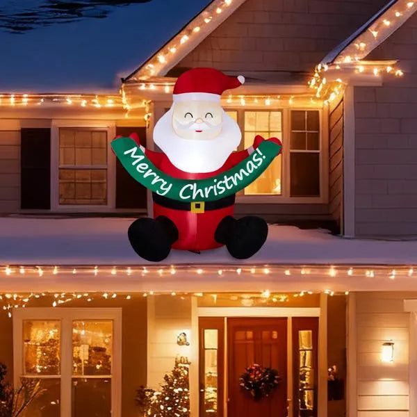 5.8FT Lighted Christmas Inflatable Decoration, Inflatable Santa Claus Holding Banner, Funny Blow Up Yard Decorations With Built-in LED Lights For Holiday Party Front Yard Lawn Garden Decor