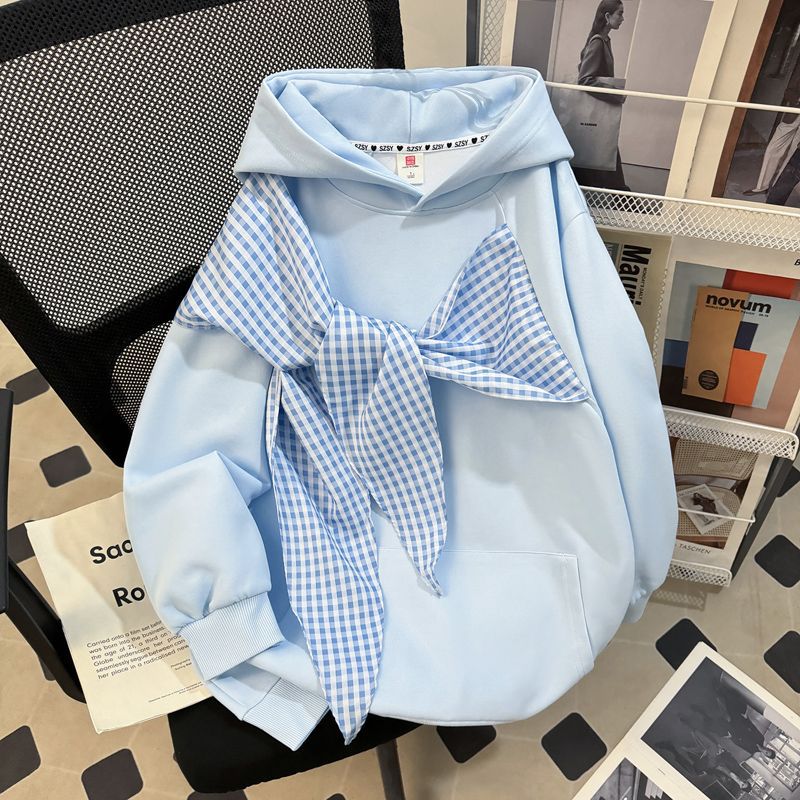 Bow-knot Plaid Strap Hoodie Women's Top