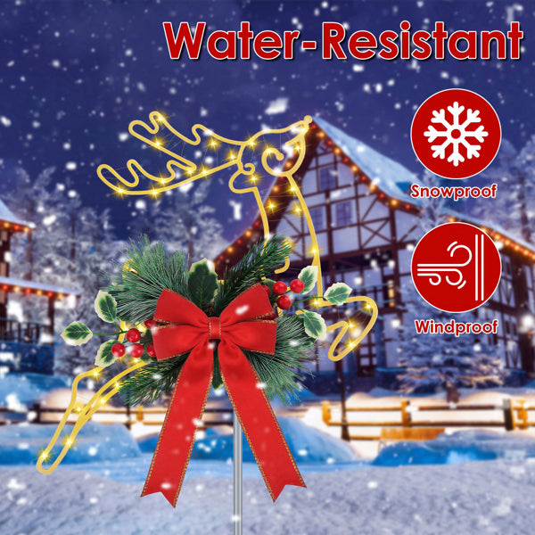 Christmas Lighted Reindeer Decorations, 9.84FT 30 LED Battery Operated Stake Lights, Metal Waterproof Outdoor Decor For Garden Yard Walkway