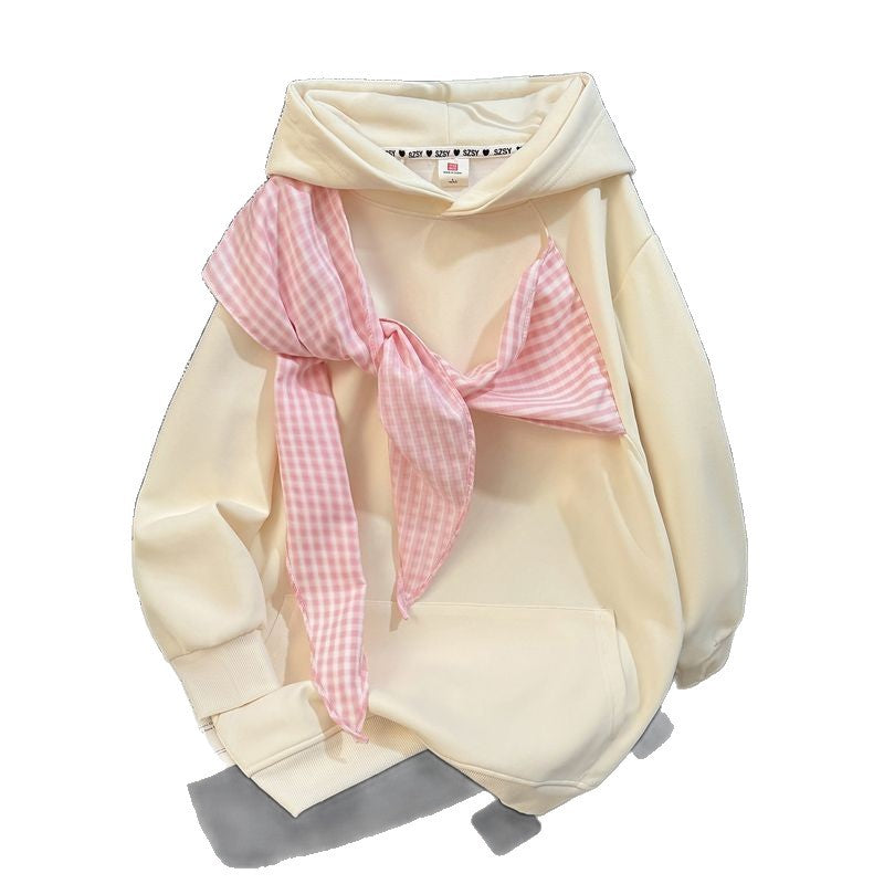 Bow-knot Plaid Strap Hoodie Women's Top