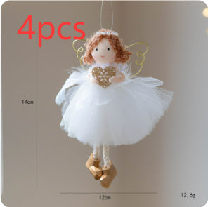 Christmas White Tulle Skirt Golden Wings Angel Girl Pendant