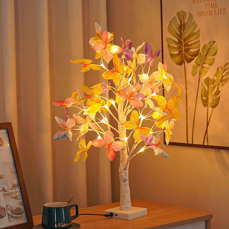 LED Colorful Butterfly Birch Tree Light Christmas-themed Decorative Lamp Holiday Atmosphere Enhancer