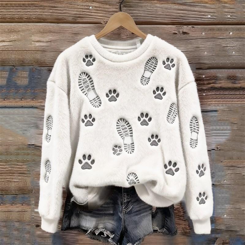 Women's Round-neck Sweatshirt With Faux Fur For Autumn And Winter