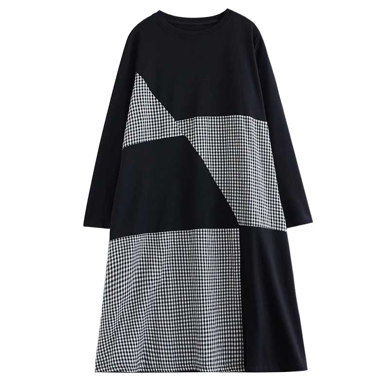 New Plaid Patchwork Loose-fitting Casual Dress