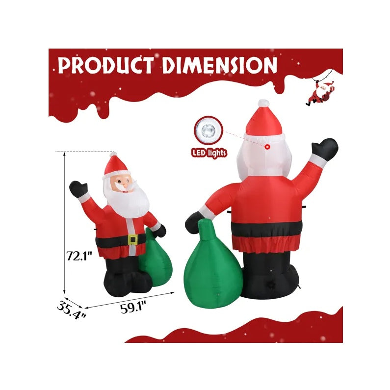6 FT Lighted Christmas Inflatable Decoration, Inflatable Santa Claus With Large Gift Bag, Funny Blow Up Yard Decorations With Built-in LED Lights For Holiday Party Front Yard Lawn Garden Decor