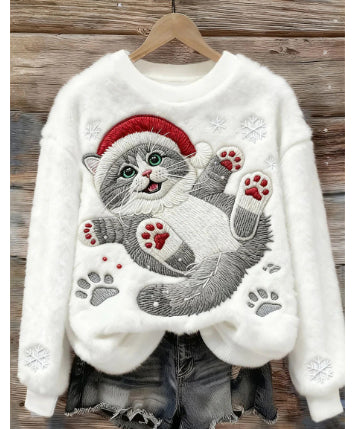 Women's Round-neck Sweatshirt With Faux Fur For Autumn And Winter