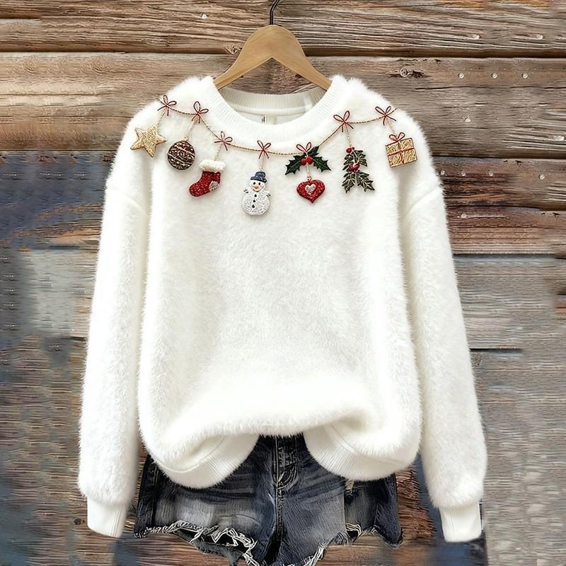 Women's Round-neck Sweatshirt With Faux Fur For Autumn And Winter